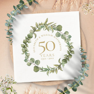 50th Golden Wedding Anniversary Greenery Garland  Napkin