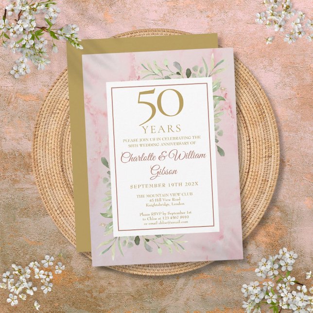 50th Golden Wedding Anniversary Greenery Invitation (50th Golden Wedding Anniversary Greenery Invitation)
