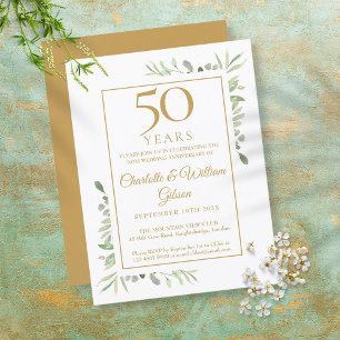 50th Golden Wedding Anniversary Greenery  Invitation Postcard