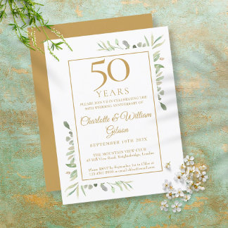 50th Golden Wedding Anniversary Greenery Invitation Postcard
