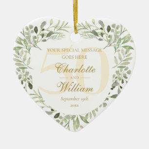 50th Golden Wedding Anniversary Greenery Monogram Ceramic Ornament