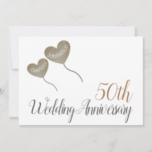 50th golden wedding anniversary heart balloon invitation