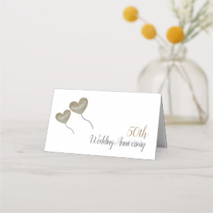 50th golden wedding anniversary heart balloons place card