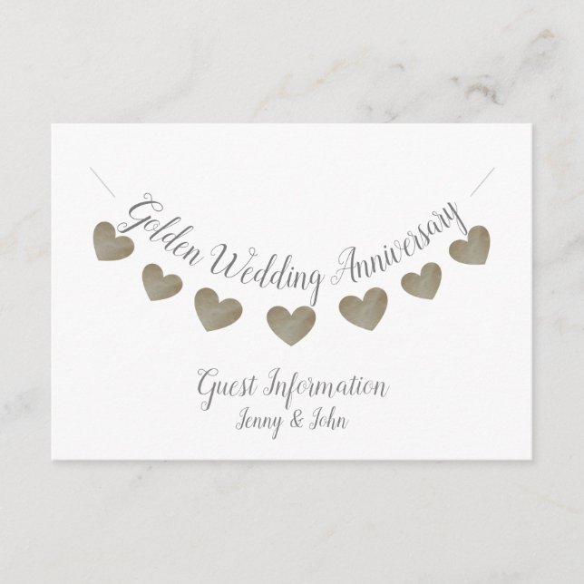 50th Golden Wedding Anniversary heart bunting Enclosure Card (Front)
