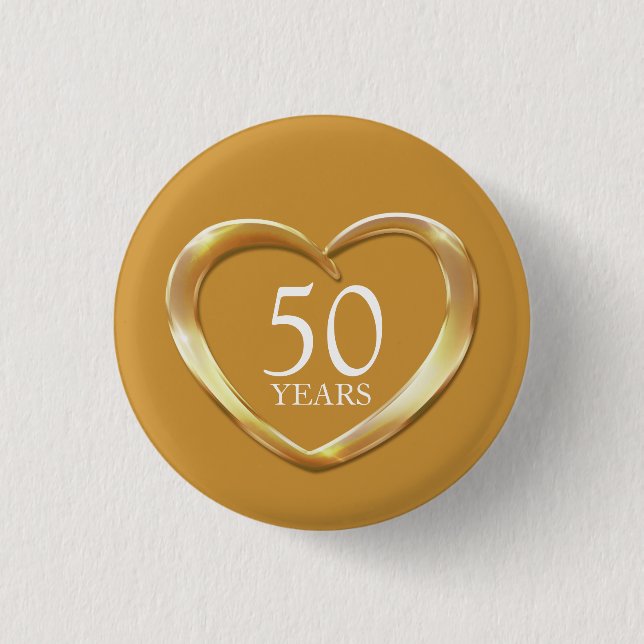 50th golden wedding anniversary heart button badge (Front)