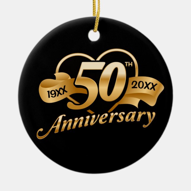 50th Golden Wedding Anniversary Heart Ceramic Ornament (Front)