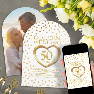 50th golden wedding anniversary heart  invitation