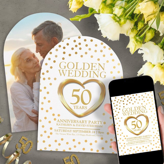 50th golden wedding anniversary heart  invitation (Creator Uploaded)