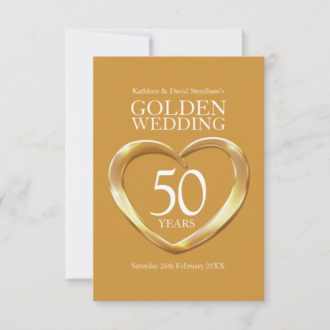 50th golden wedding anniversary heart reply card (Front)