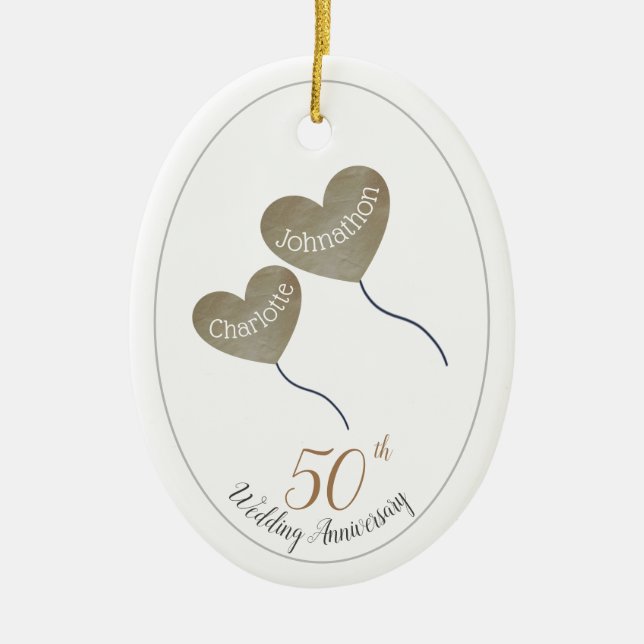 50th Golden Wedding Anniversary husband & wife Ceramic Ornament (Front)