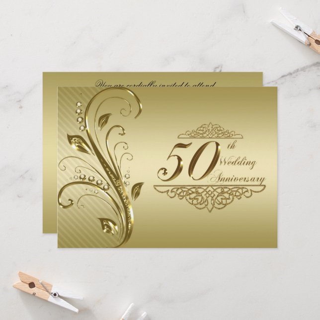 50th Golden Wedding Anniversary Invitation Card (Front/Back In Situ)