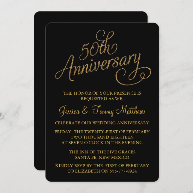 50th Golden Wedding Anniversary Invitations (Front/Back)