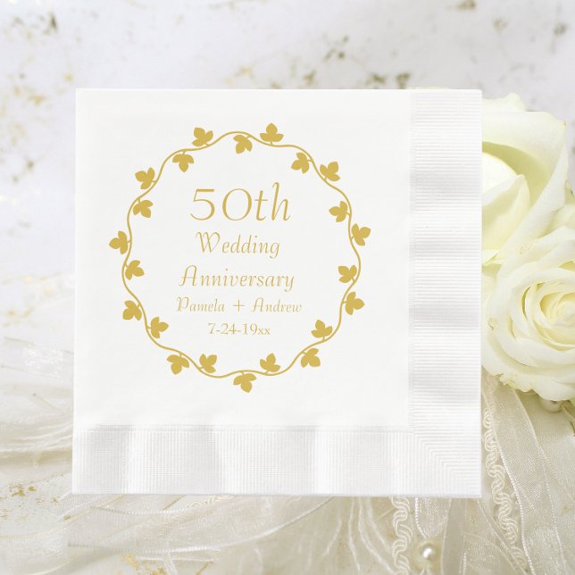 50th Golden Wedding Anniversary Ivy Wreath Napkin (In Situ)