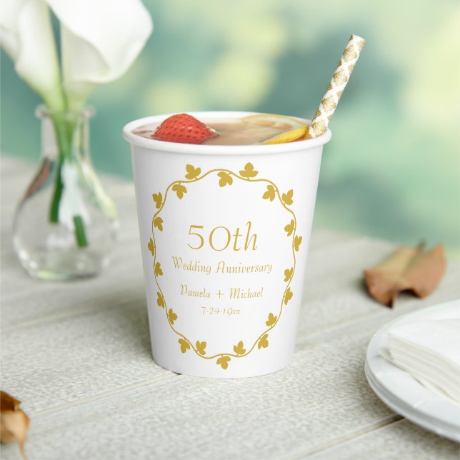 50th Golden Wedding Anniversary Ivy Wreath Paper Cups (Insitu)