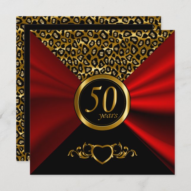 50th Golden Wedding Anniversary | Leopard Pattern Invitation (Front/Back)