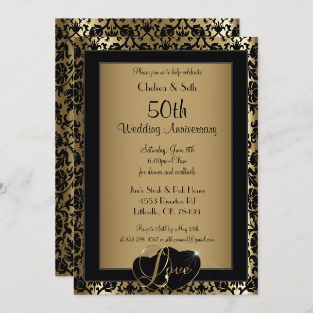 50th Golden Wedding Anniversary | Love Invitation (Front/Back)