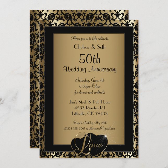 50th Golden Wedding Anniversary | Love Invitation (Front/Back)
