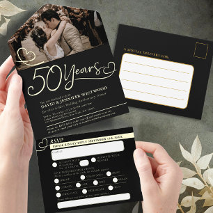 50th Golden Wedding Anniversary meal RSVP photo All In One Invitation