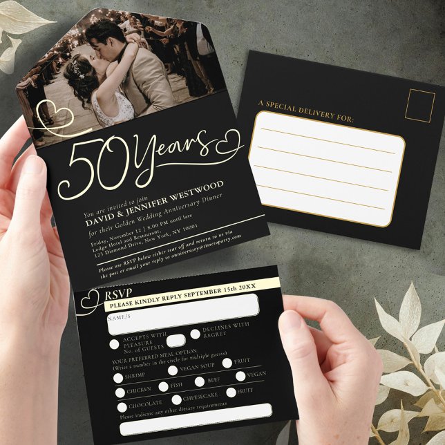 50th Golden Wedding Anniversary meal RSVP photo  All In One Invitation (Creator Uploaded)