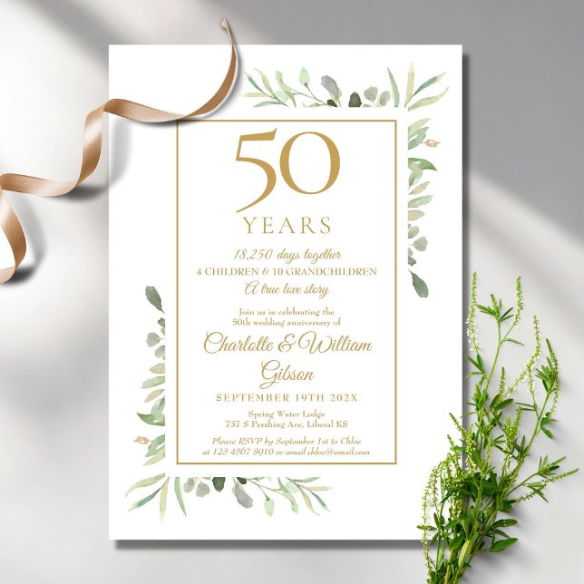 50th Golden Wedding Anniversary Memories Greenery Invitation (Creator Uploaded)