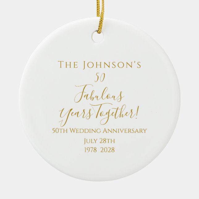 50th Golden Wedding Anniversary Minimal Ceramic Ornament (Front)