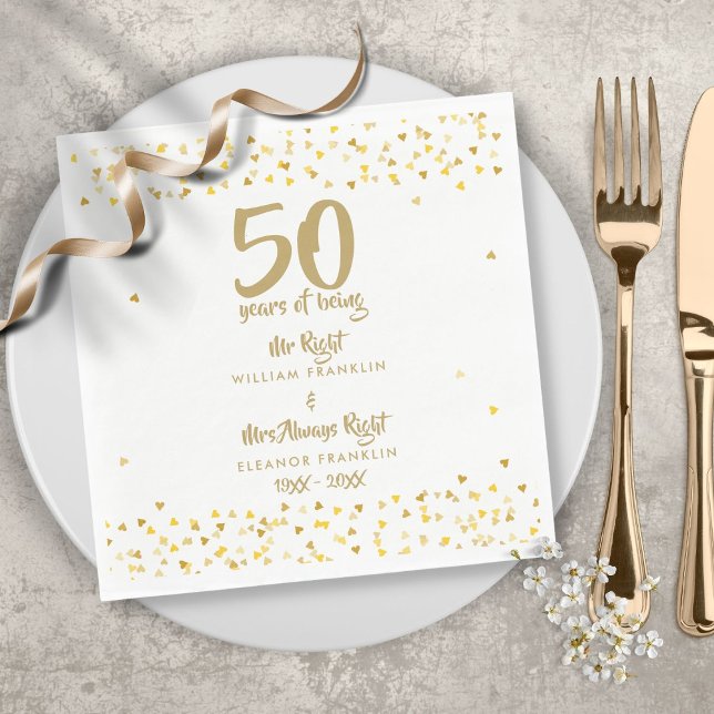 50th Golden Wedding Anniversary Mr Mrs Right Fun Napkin (Creator Uploaded)