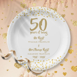 50th Golden Wedding Anniversary Mr Mrs Right Fun Paper Plate