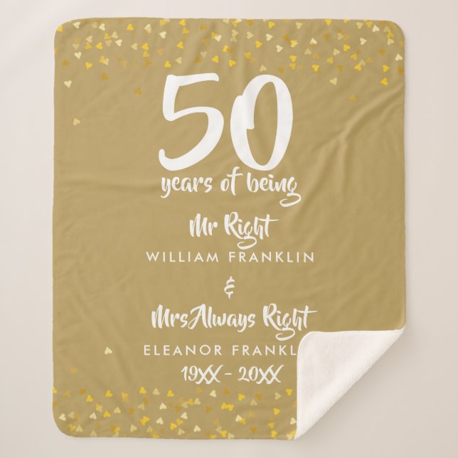 50th Golden Wedding Anniversary Mr Mrs Right Fun Sherpa Blanket (Front)