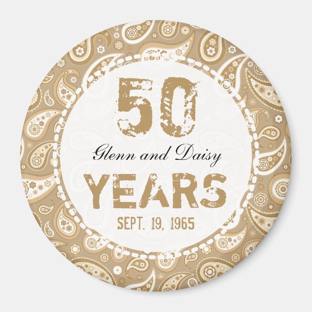 50th Golden Wedding Anniversary Paisley Pattern Magnet (Front)