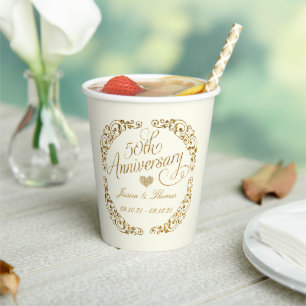 50th Golden Wedding Anniversary Paper Cups