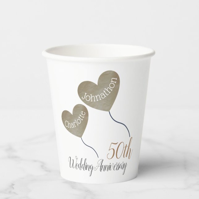 50th Golden Wedding Anniversary Paper Cups (Front)