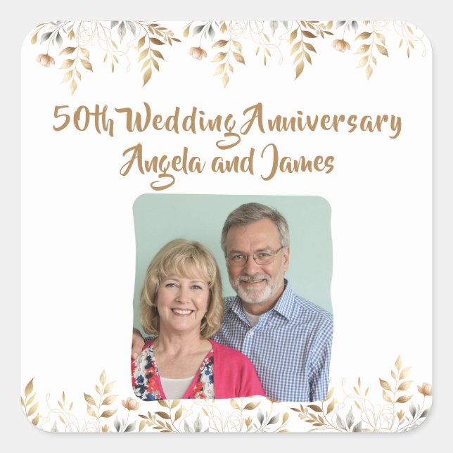 50th Golden Wedding Anniversary Party Celebration  Square Sticker (Front)