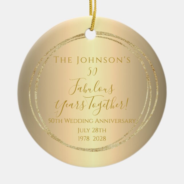 50th Golden Wedding Anniversary Personalised Ceramic Ornament (Front)