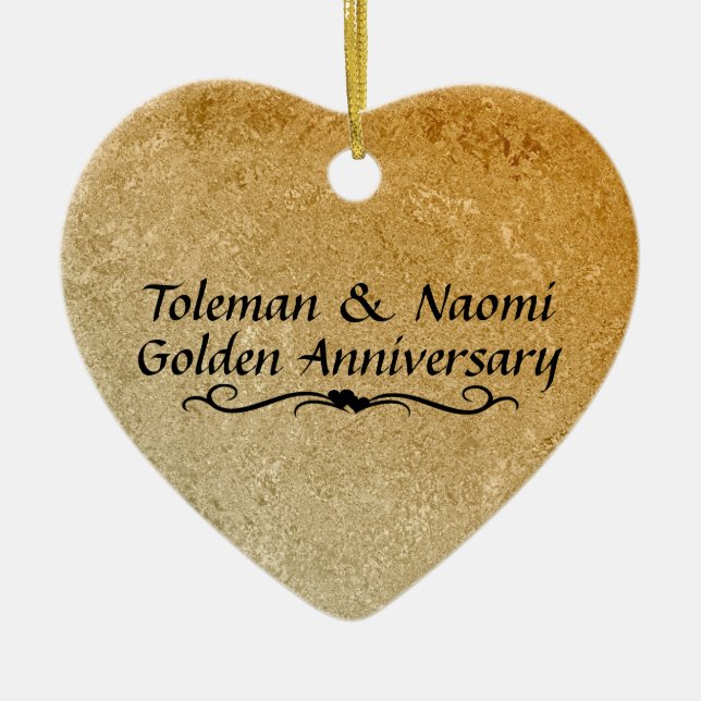 50th Golden Wedding Anniversary | Personalised Ceramic Tree Decoration (Front)
