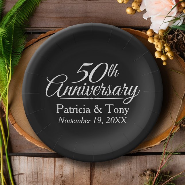 50th Golden Wedding Anniversary Personalised Paper Plate (Personalized Wedding Anniversary Party Plates)