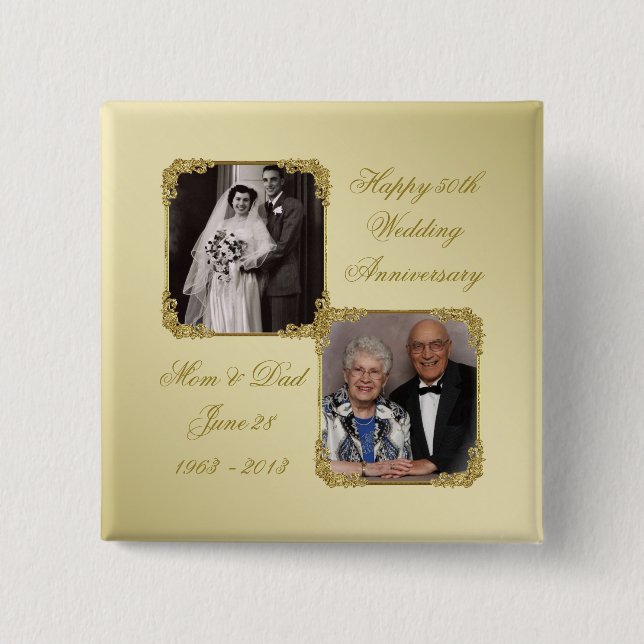 50th Golden Wedding Anniversary Photo Button (Front)