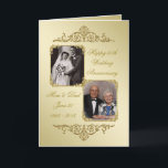 50th Golden Wedding Anniversary Photo Card<br><div class="desc">A Creative Card Design featuring a Gold colour theme with a variety of custom images, shapes, patterns, styles and fonts in this one-of-a-kind "50th Golden Wedding Anniversary" Photo Vertical Greeting Card. This elegant and attractive design comes complete with customisable text lettering, both inside and outside and photo inserts to suit...</div>