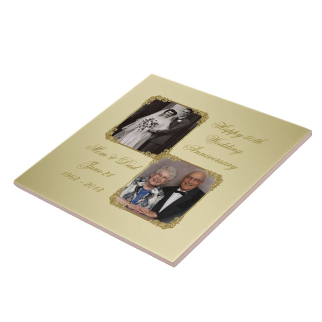 50th Golden Wedding Anniversary Photo Tile (Side)