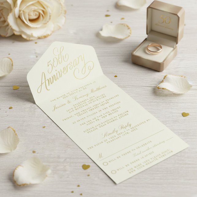 50th Golden Wedding Anniversary Real Foil Pressed All In One Invitation (Creator Uploaded)