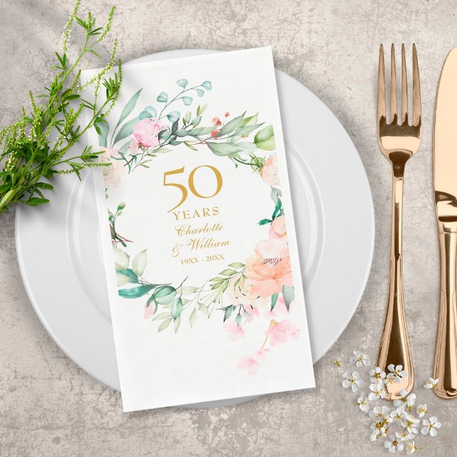 50th Golden Wedding Anniversary Roses Floral  Napkin (Creator Uploaded)