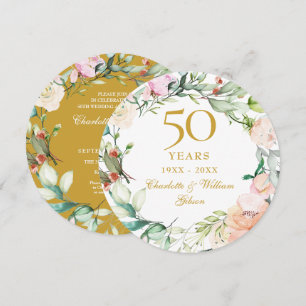 50th Golden Wedding Anniversary Roses Garland  Invitation