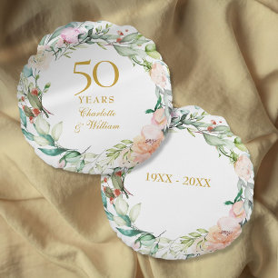 50th Golden Wedding Anniversary Roses Garland  Round Cushion