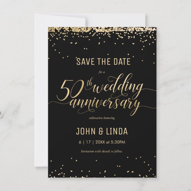 50th Golden Wedding Anniversary Save The Date Invitation (Front)