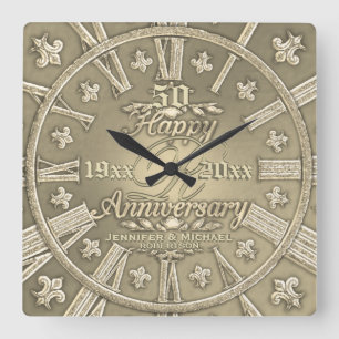 50th Golden Wedding Anniversary Square Wall Clock