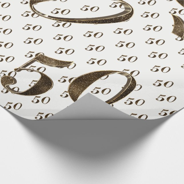 50th Golden Wedding Anniversary Typography Elegant Wrapping Paper (Corner)