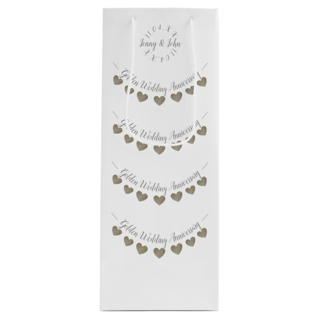 50th Golden Wedding Anniversary white bunting Wine Gift Bag (Front)