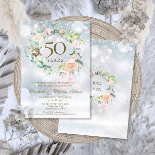 50th Golden Wedding Anniversary Winter Floral Invitation