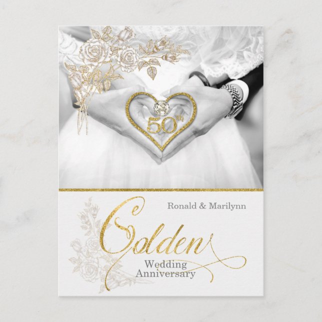 50th Golden Wedding Anniversary with Names Postcard (Front)