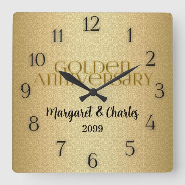 50th Golden Wedding Annivsersary Name Square Wall Clock (Front)