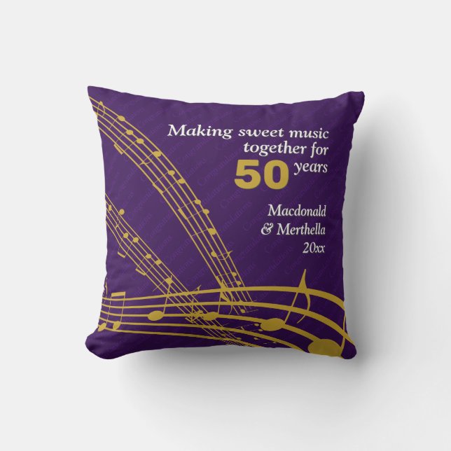 50th GOLDEN Wedding | Sweet  | MUSIC NOTES Cushion (Front)